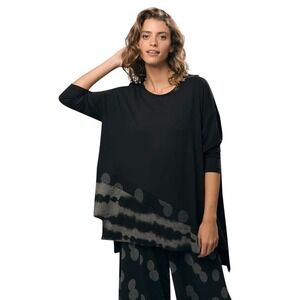 Alembika Dream Trapeze Tunic Top Asymmetric Polka Dot‎ Tie Dye Black Gray XS 6-8